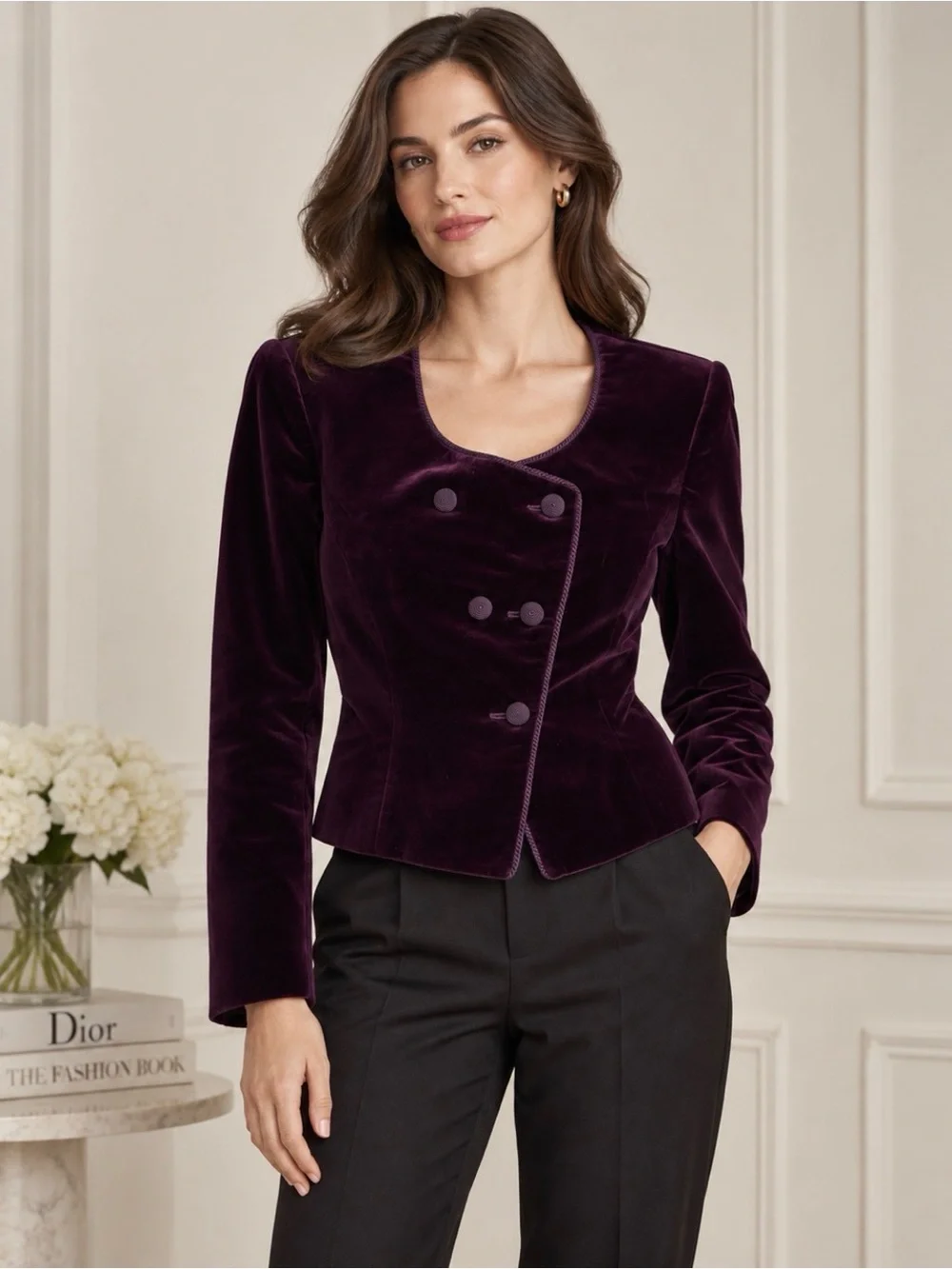 Christian Dior Plum Velvet Jacket Size 10 Asymmetrical Button Vintage